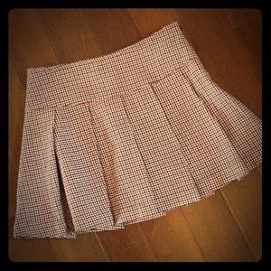 Burgundy, Black, White Pleated Houndstooth Skirt